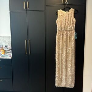 New With Tags MacDuggal Nude sequined beaded formal dress -Size 4